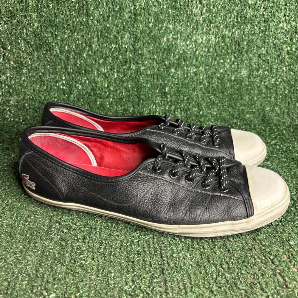 Lacoste Ziane Nat SPW Leather Low Top Casual Athletic Sneaker Black Womens 8.5